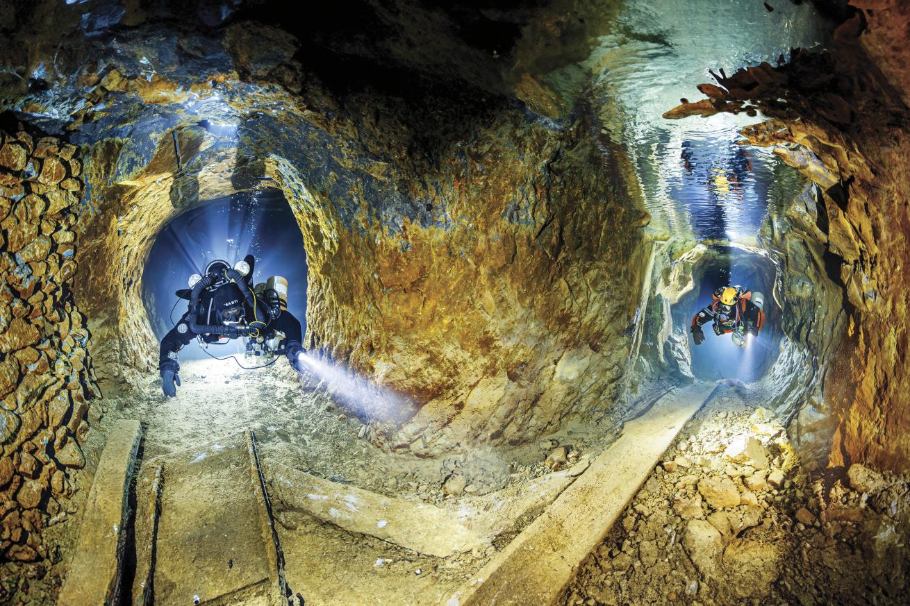 two divers in an opal mine in Slovakia