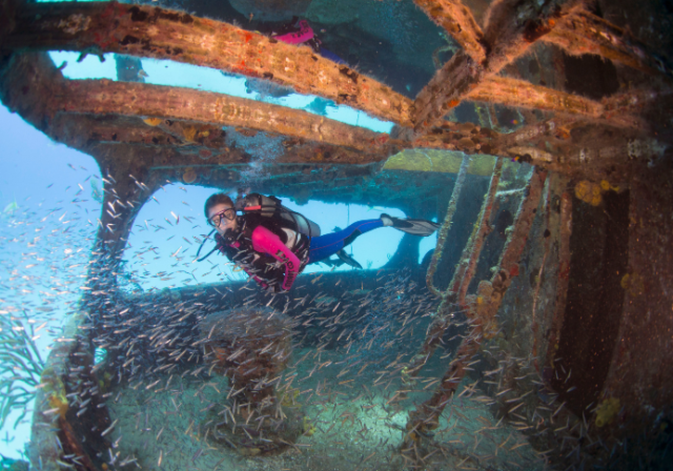 Scuba diver in wreck