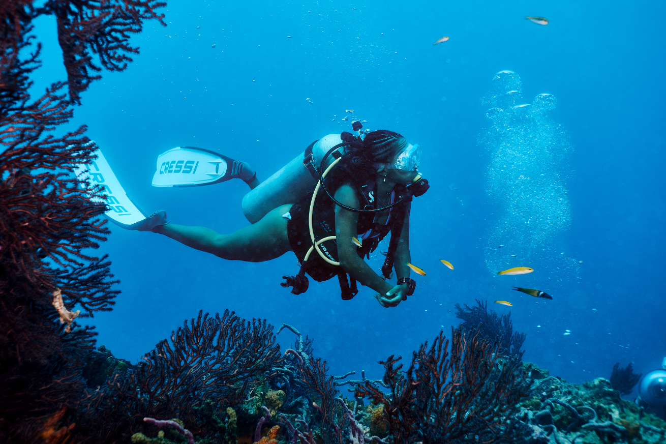 A person in a scuba gear underwater